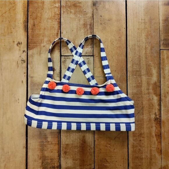 Mini Boden bikini top size 7 to 8 blue striped poms swim suit top summer - Picture 1 of 4